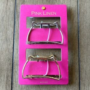 Gold and silver cat shaped hair clips brand new pink linen
